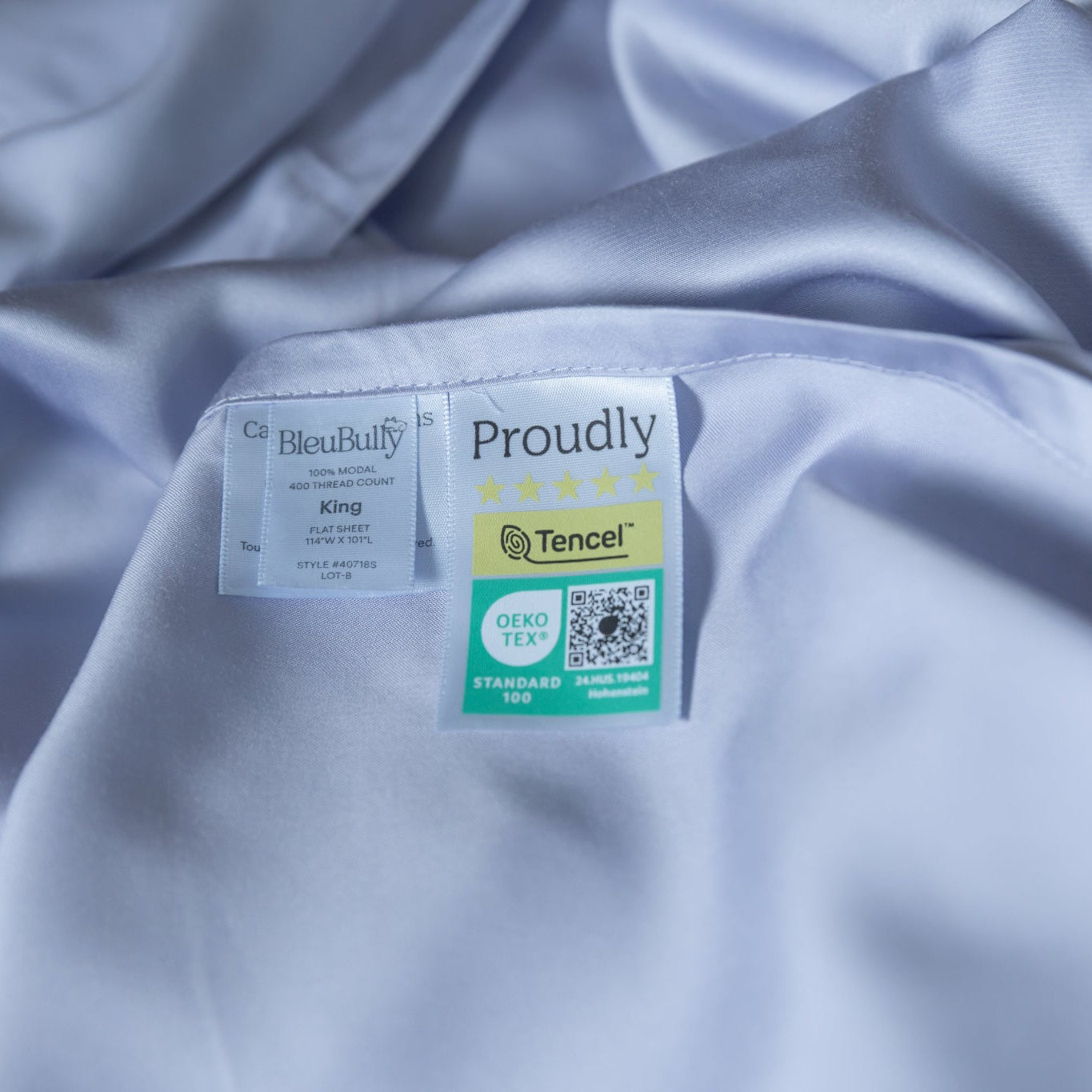 Silky fabric with a label indicating Tencel content