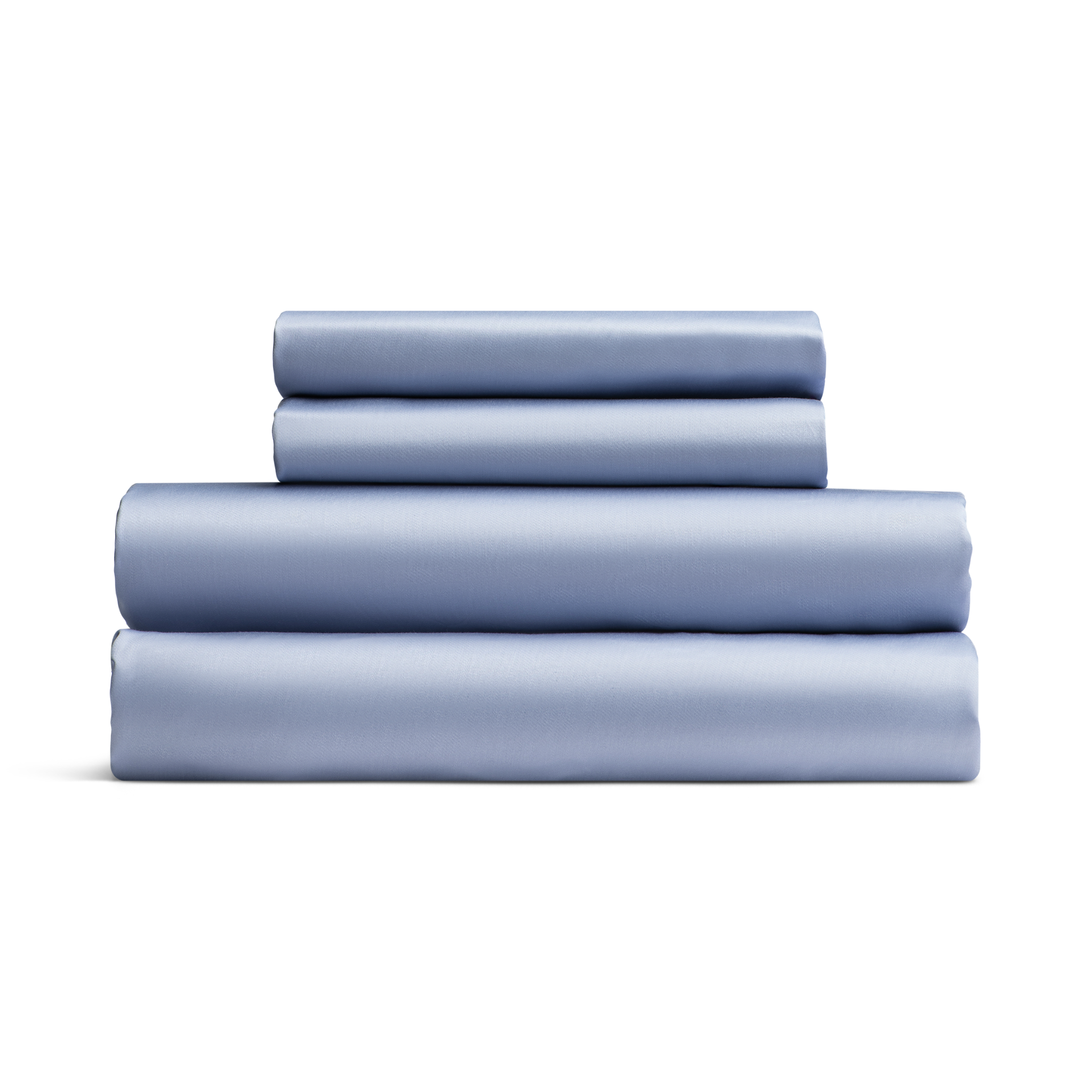 Set of light blue bed sheets stacked