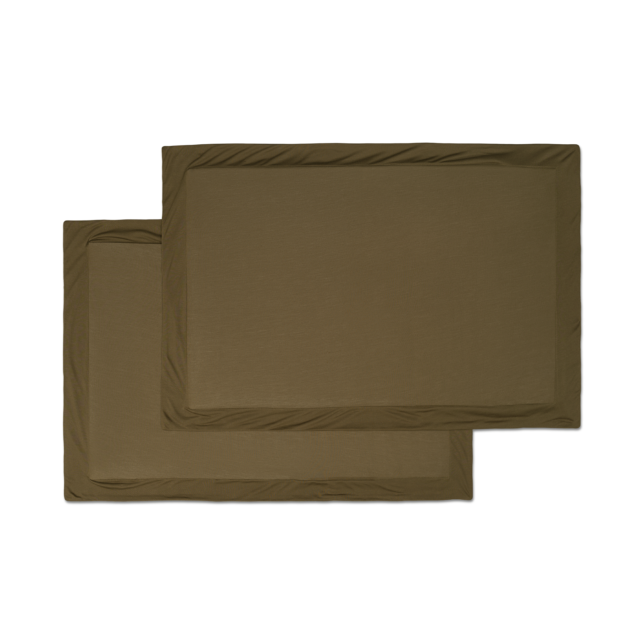 A set of forest green jersey knit sham pillowcases with a flange border flatlay image