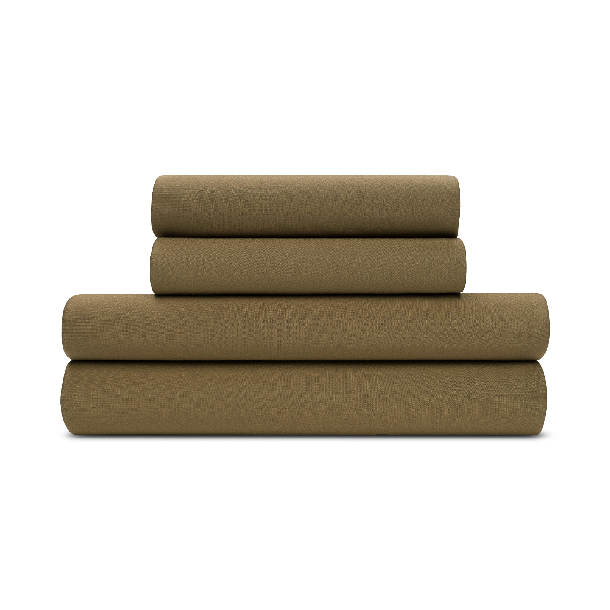 A folded forest green jersey knit sheet set on a plain background.