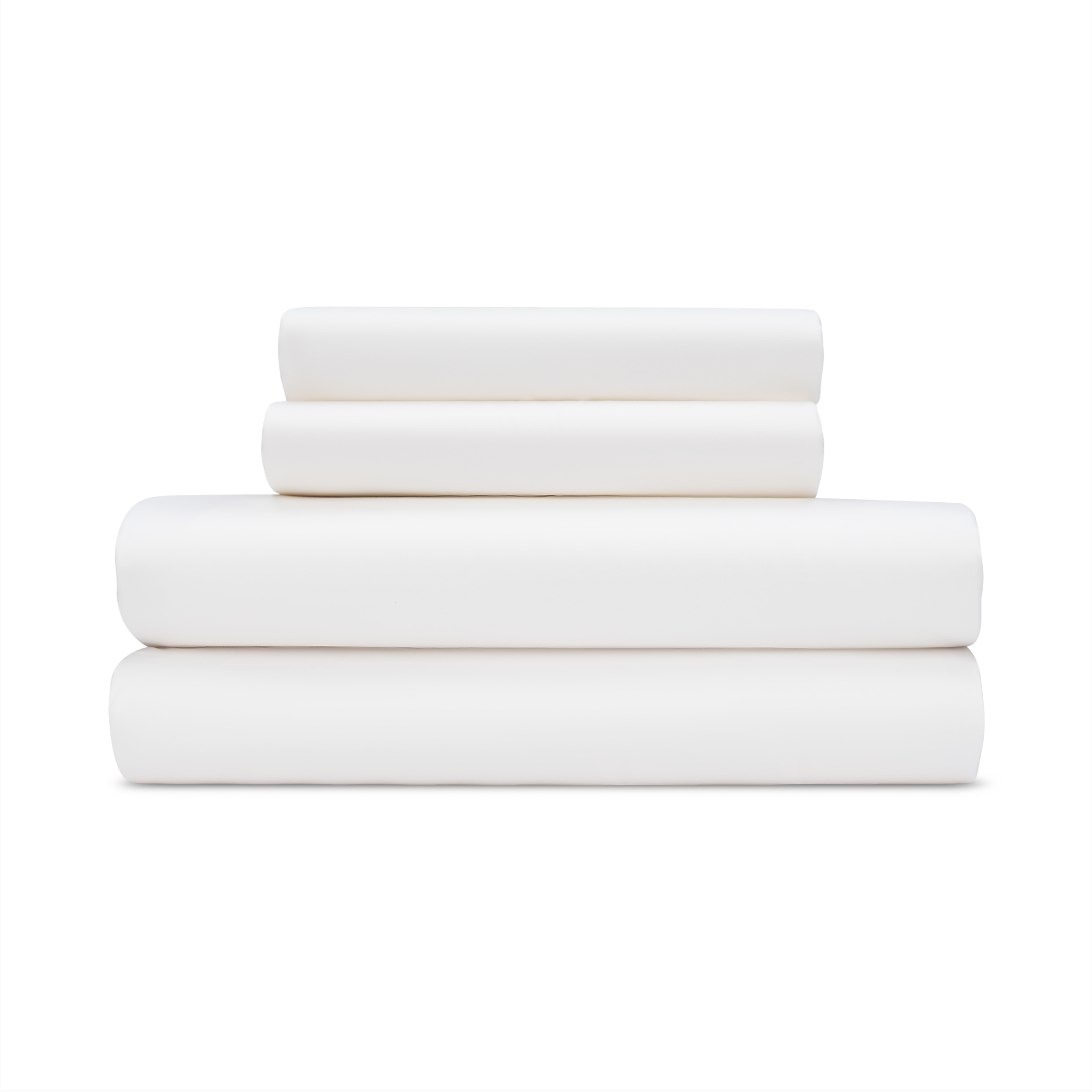 A stack of ivory white sateen sheets folded neatly on top of each other